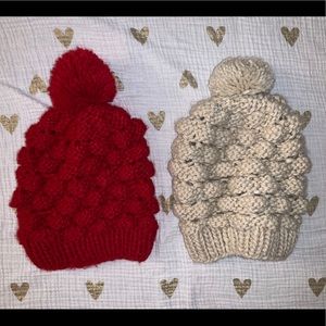 Red and cream beanies